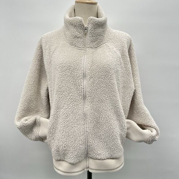 Athleta Fleece Jacket XL Tugga Sherpa Ivory Cream Full Zip Cozy Teddy Pockets - Picture 1 of 15